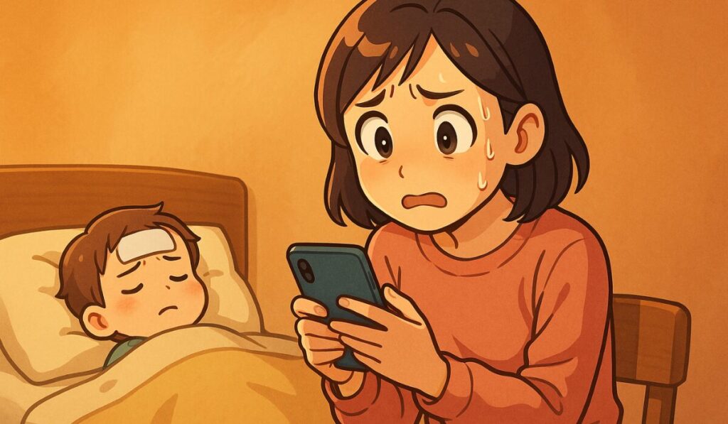 スマホを見て困っている女性